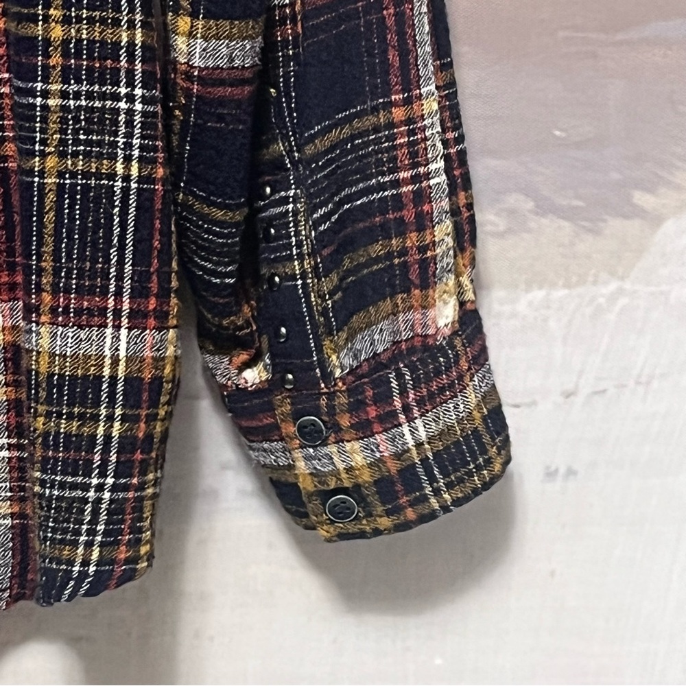 WE THE FREE PEOPLE Blue Plaid Flannel Shirt RIVETED Womens S Button Up Oversized - Picture 11 of 16